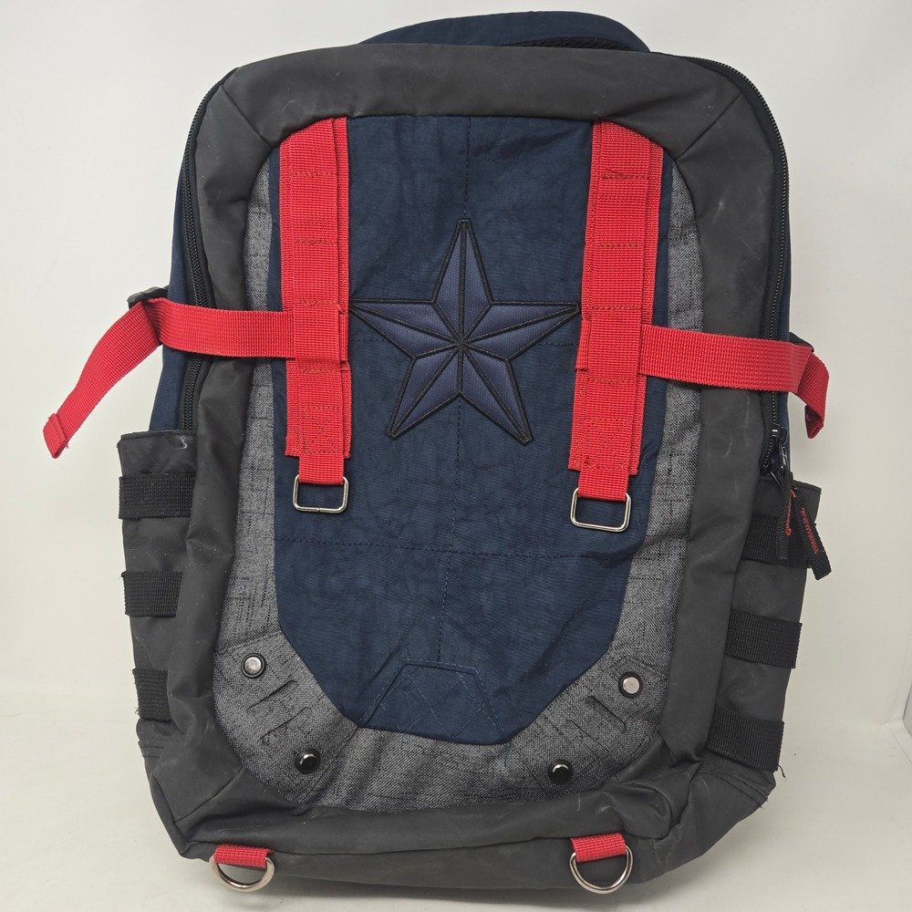 Marvel Captain America Bioworld Tactical Backpack Navy Blue Red Star Laptop Bag
